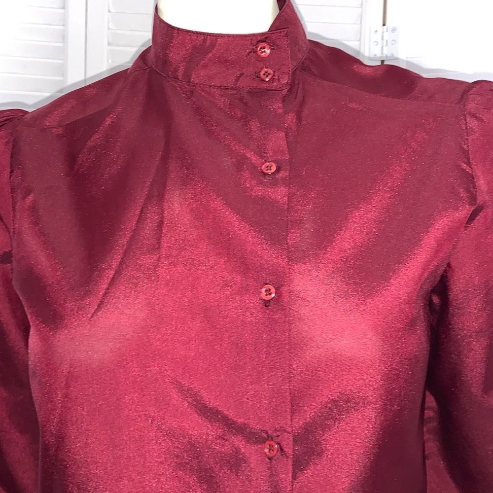 Vintage 70’s Jack Winters Burgundy Secretary Button Down Blouse Size 10‎ - Picture 4 of 12